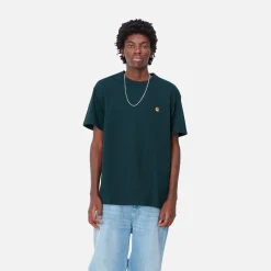 T-Shirts & Polos>Carhartt WIP S/S Chase T-Shirt Duck Blue / Gold