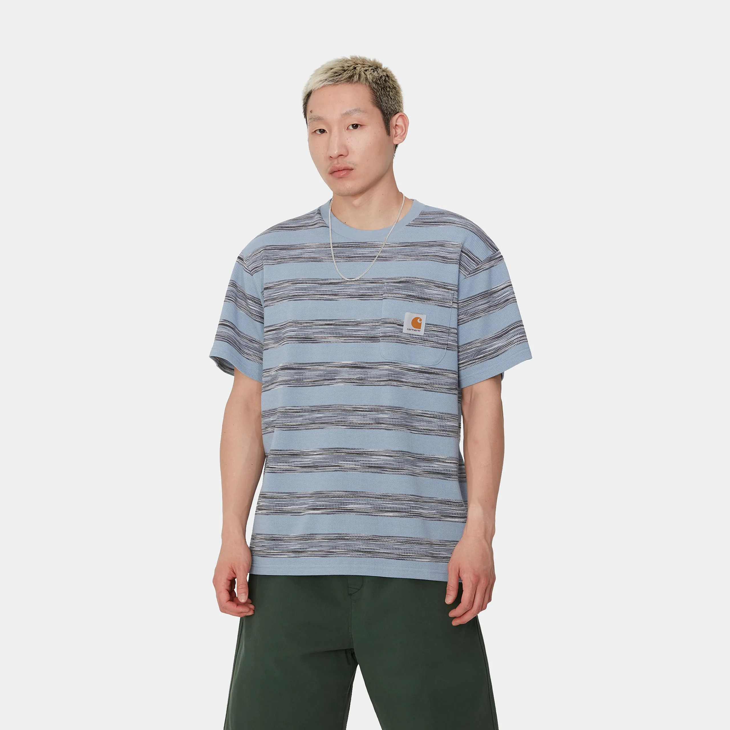 T-Shirts & Polos>Carhartt WIP S/S Dodson Pocket T-Shirt Dodson Stripe Horizontal, Misty Sky