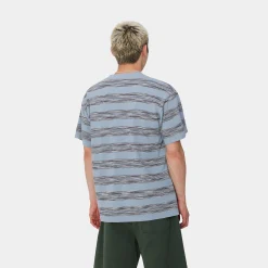 T-Shirts & Polos>Carhartt WIP S/S Dodson Pocket T-Shirt Dodson Stripe Horizontal, Misty Sky