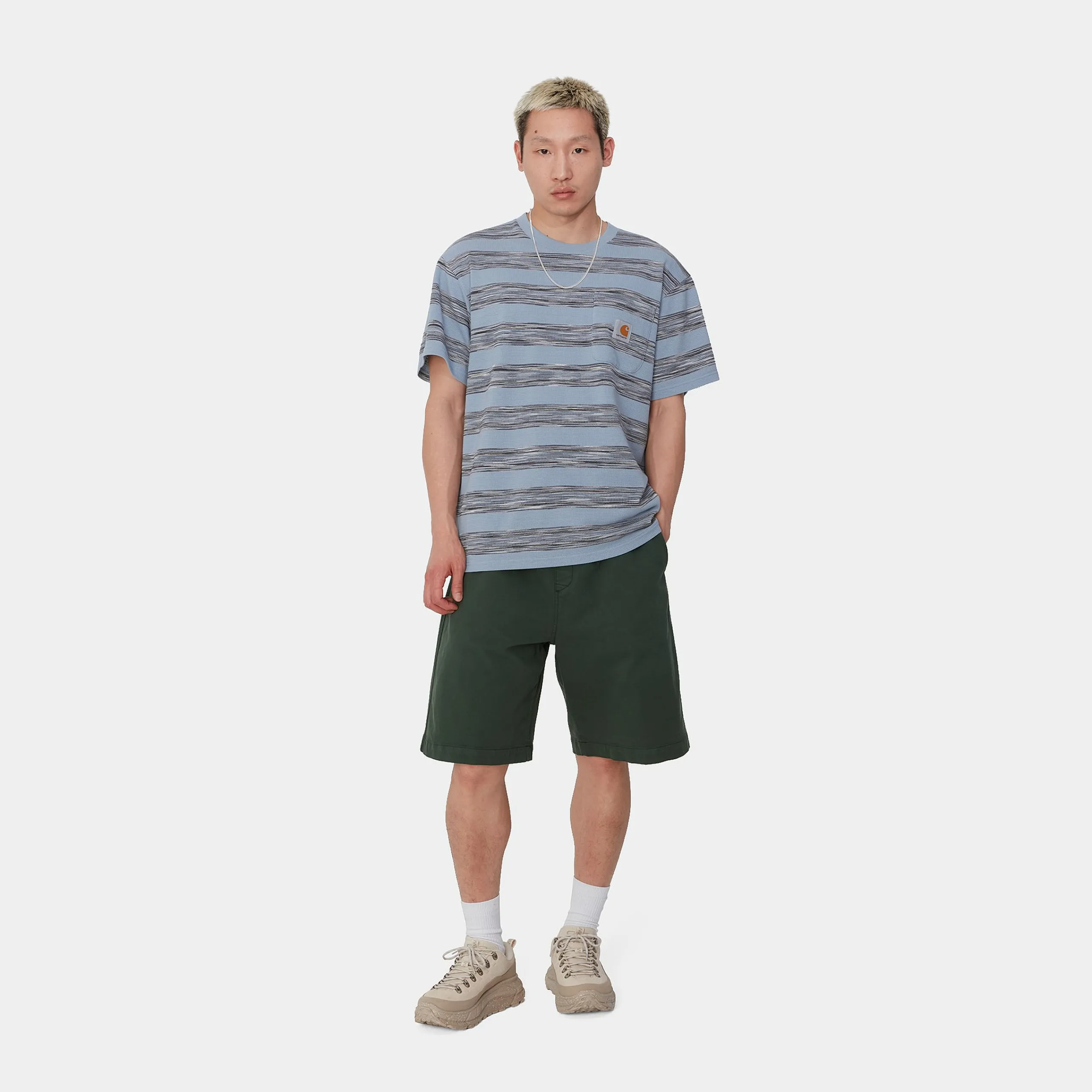 T-Shirts & Polos>Carhartt WIP S/S Dodson Pocket T-Shirt Dodson Stripe Horizontal, Misty Sky