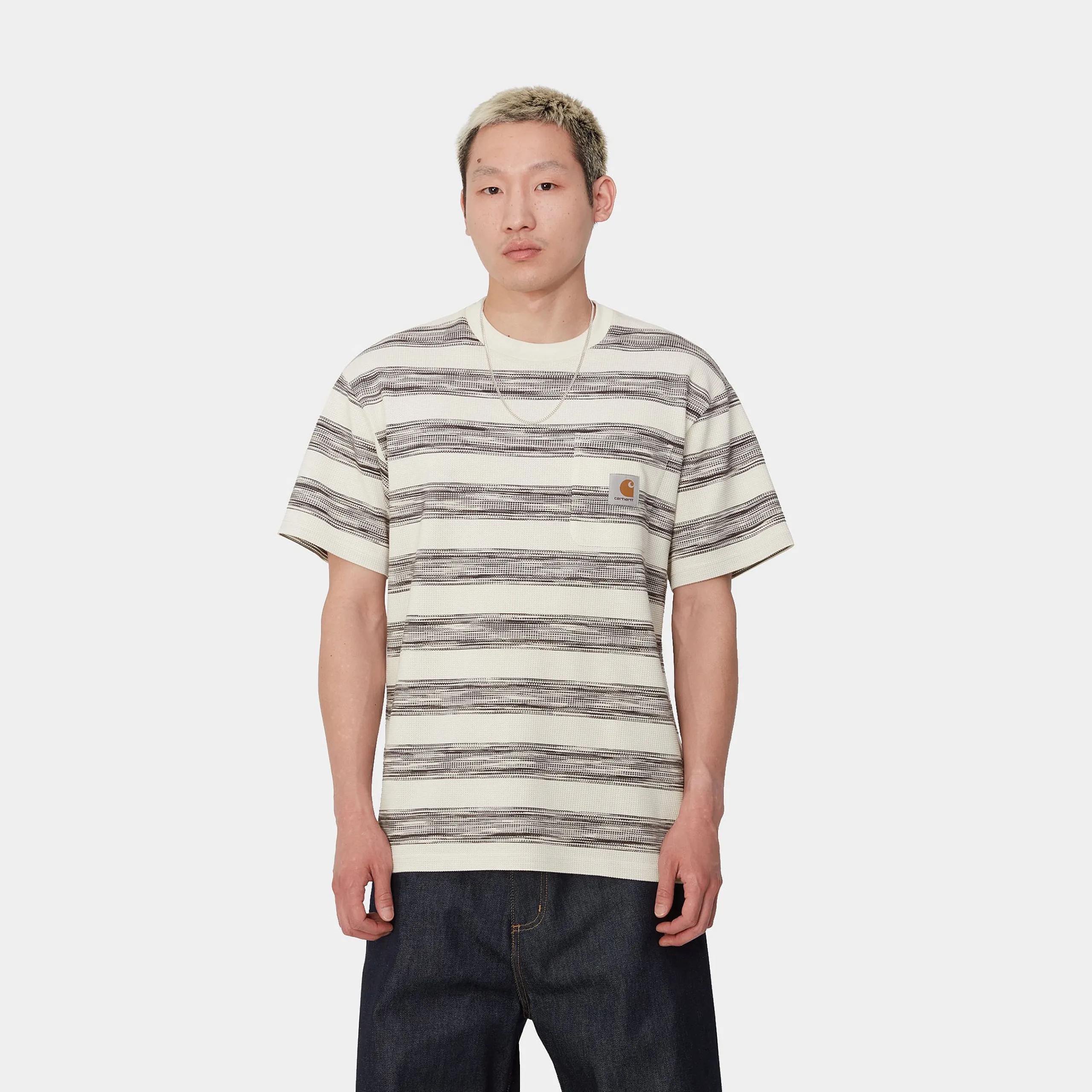T-Shirts & Polos>Carhartt WIP S/S Dodson Pocket T-Shirt Dodson Stripe Horizontal, Natural