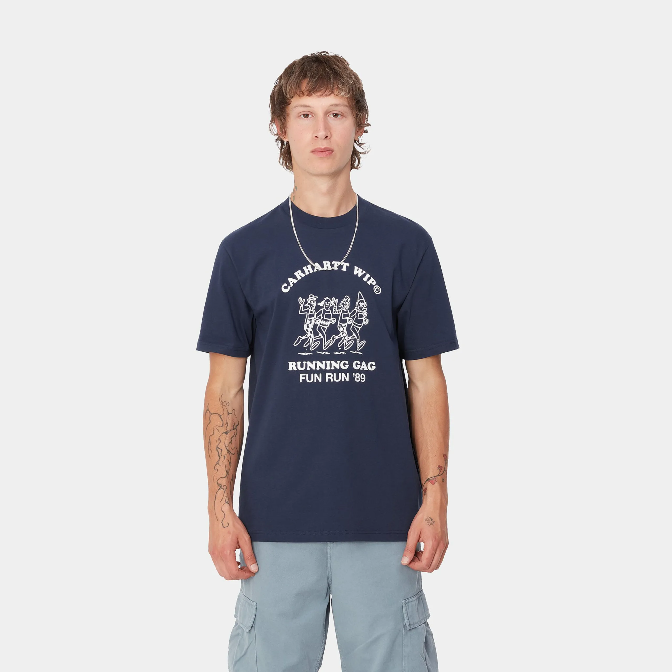 T-Shirts & Polos>Carhartt WIP S/S Fun Run T-Shirt Air Force Blue / White