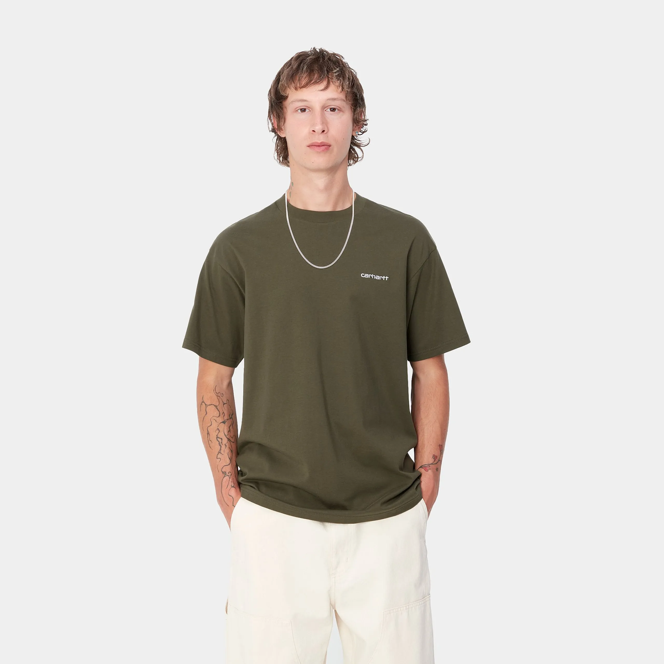 T-Shirts & Polos>Carhartt WIP S/S Script Embroidery T-Shirt Cypress / White