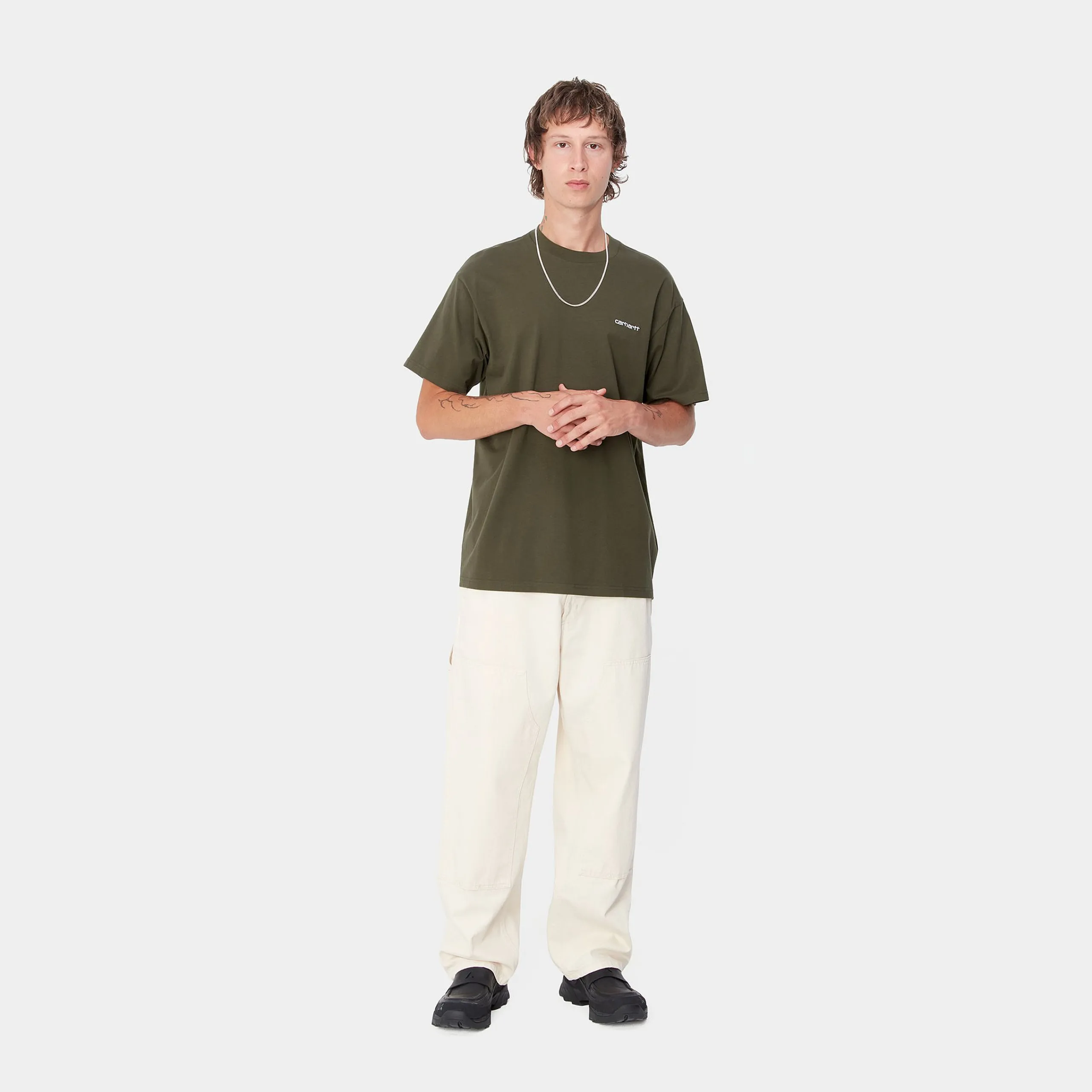 T-Shirts & Polos>Carhartt WIP S/S Script Embroidery T-Shirt Cypress / White