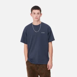 T-Shirts & Polos>Carhartt WIP S/S Script Embroidery T-Shirt Air Force Blue / White