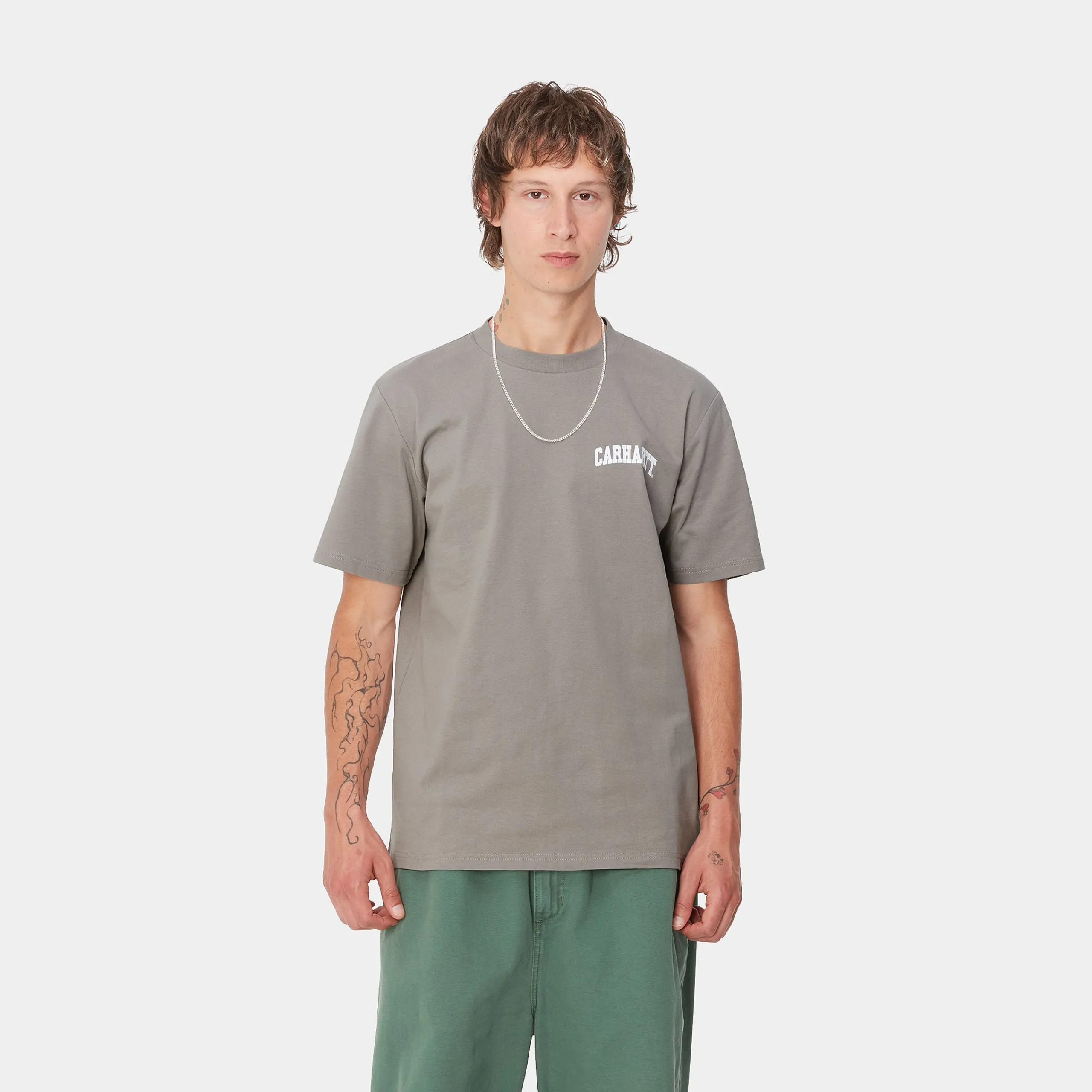 T-Shirts & Polos>Carhartt WIP S/S University Script T-Shirt Misty Grey / White