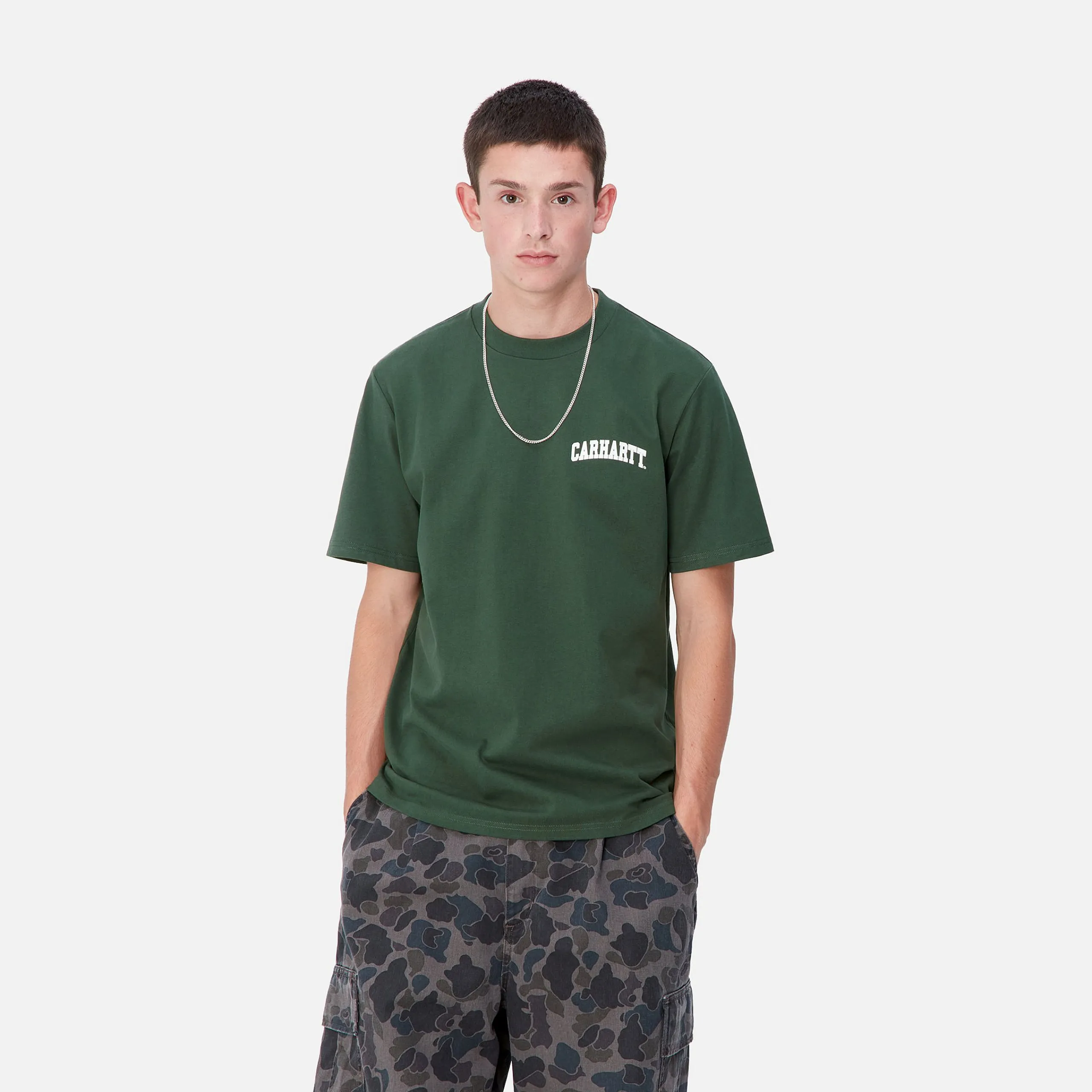 T-Shirts & Polos>Carhartt WIP S/S University Script T-Shirt Sycamore Tree / White