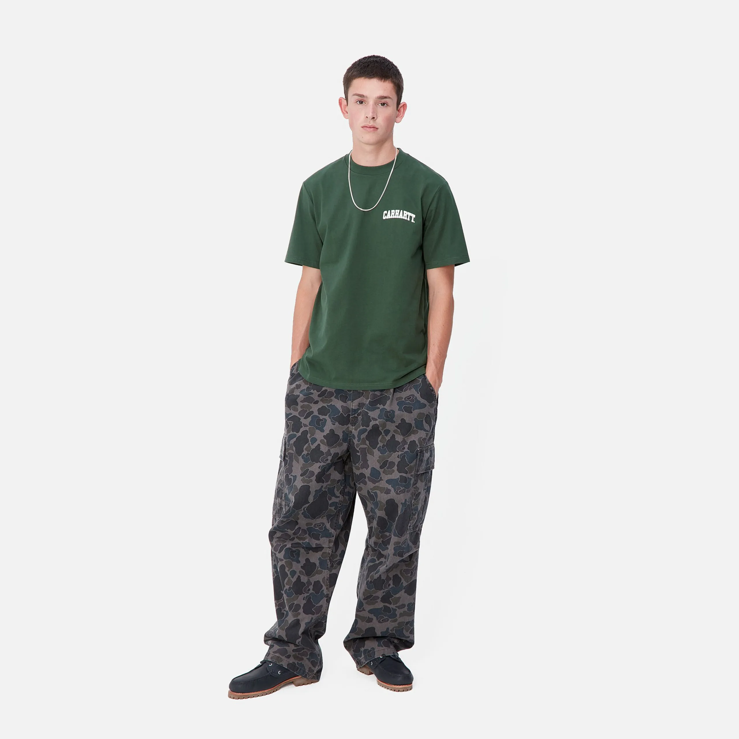 T-Shirts & Polos>Carhartt WIP S/S University Script T-Shirt Sycamore Tree / White