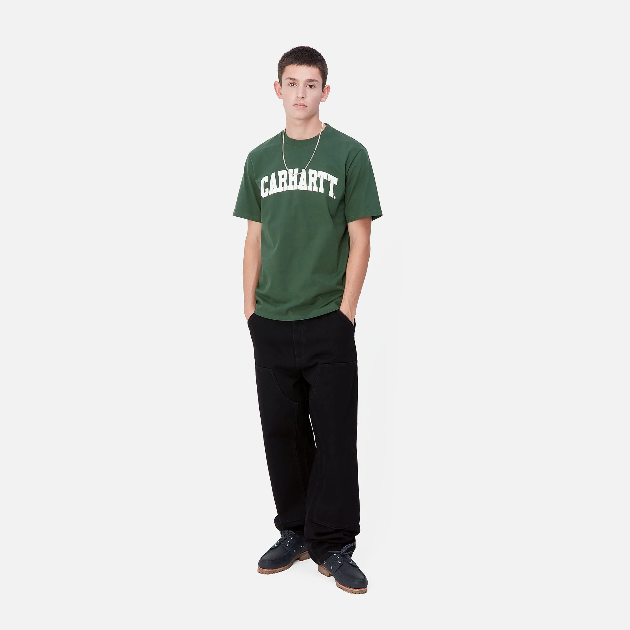 T-Shirts & Polos>Carhartt WIP S/S University T-Shirt Sycamore Tree / White