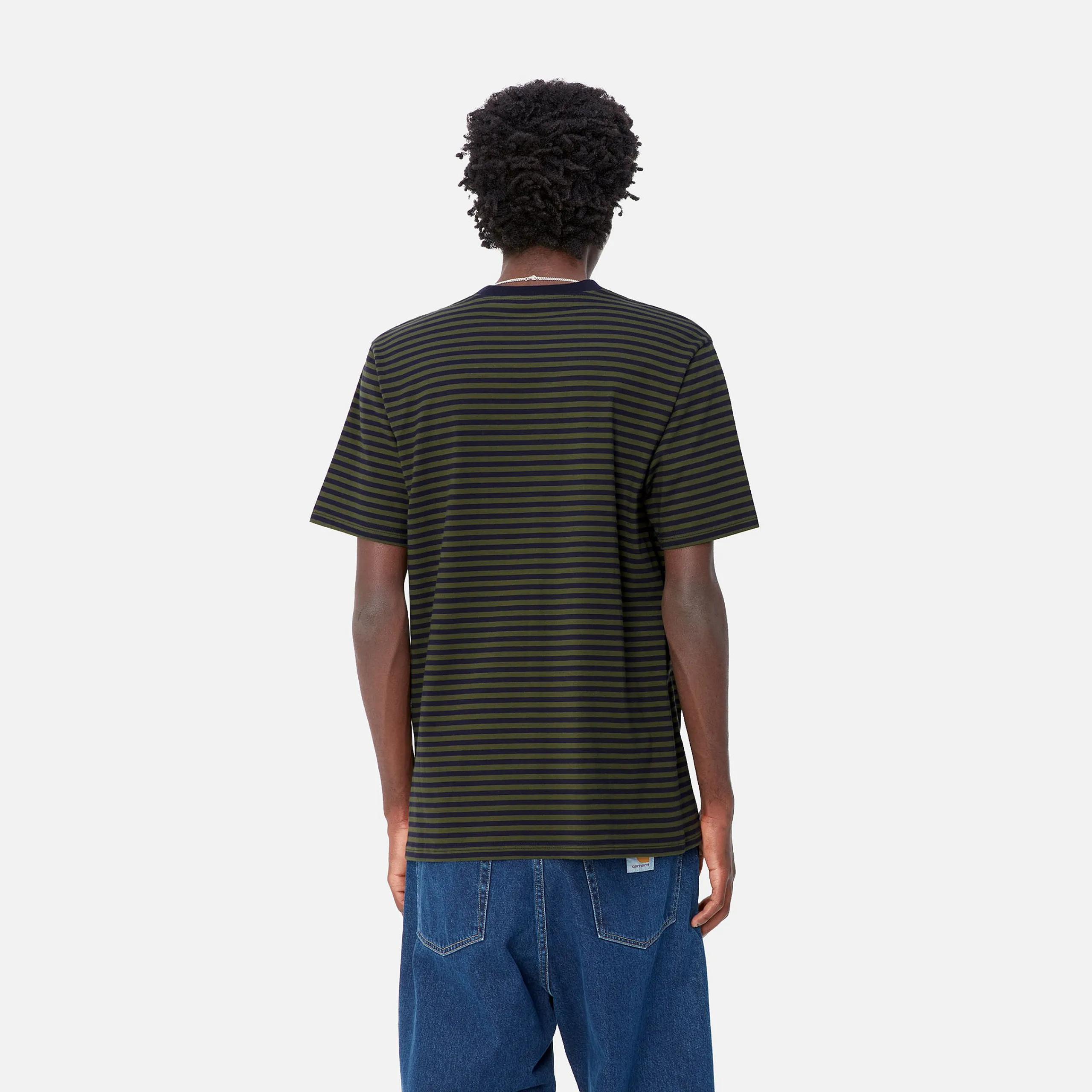 T-Shirts & Polos>Carhartt WIP S/S Verner Pocket T-Shirt Verner Stripe, Dark Navy / Office Green