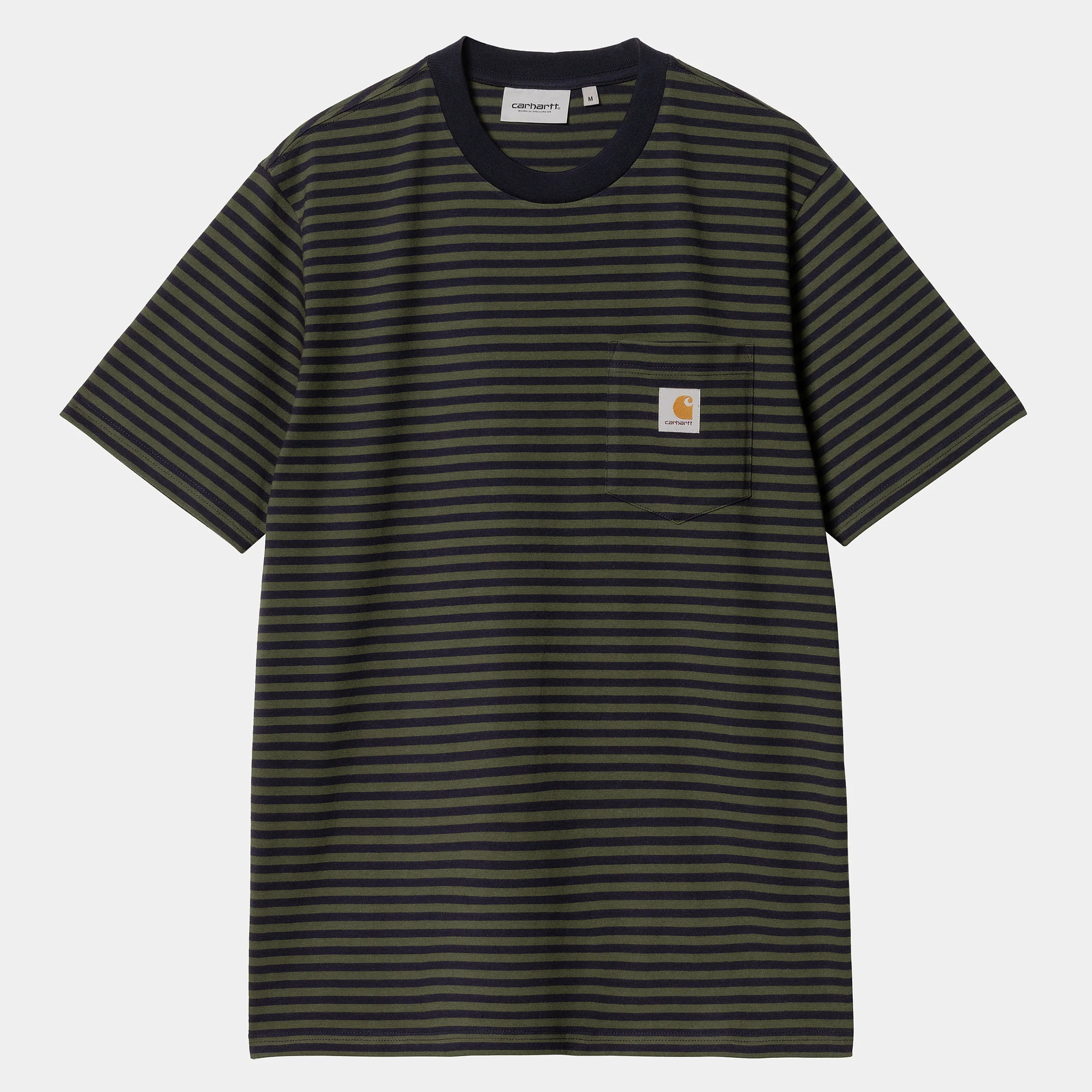 T-Shirts & Polos>Carhartt WIP S/S Verner Pocket T-Shirt Verner Stripe, Dark Navy / Office Green