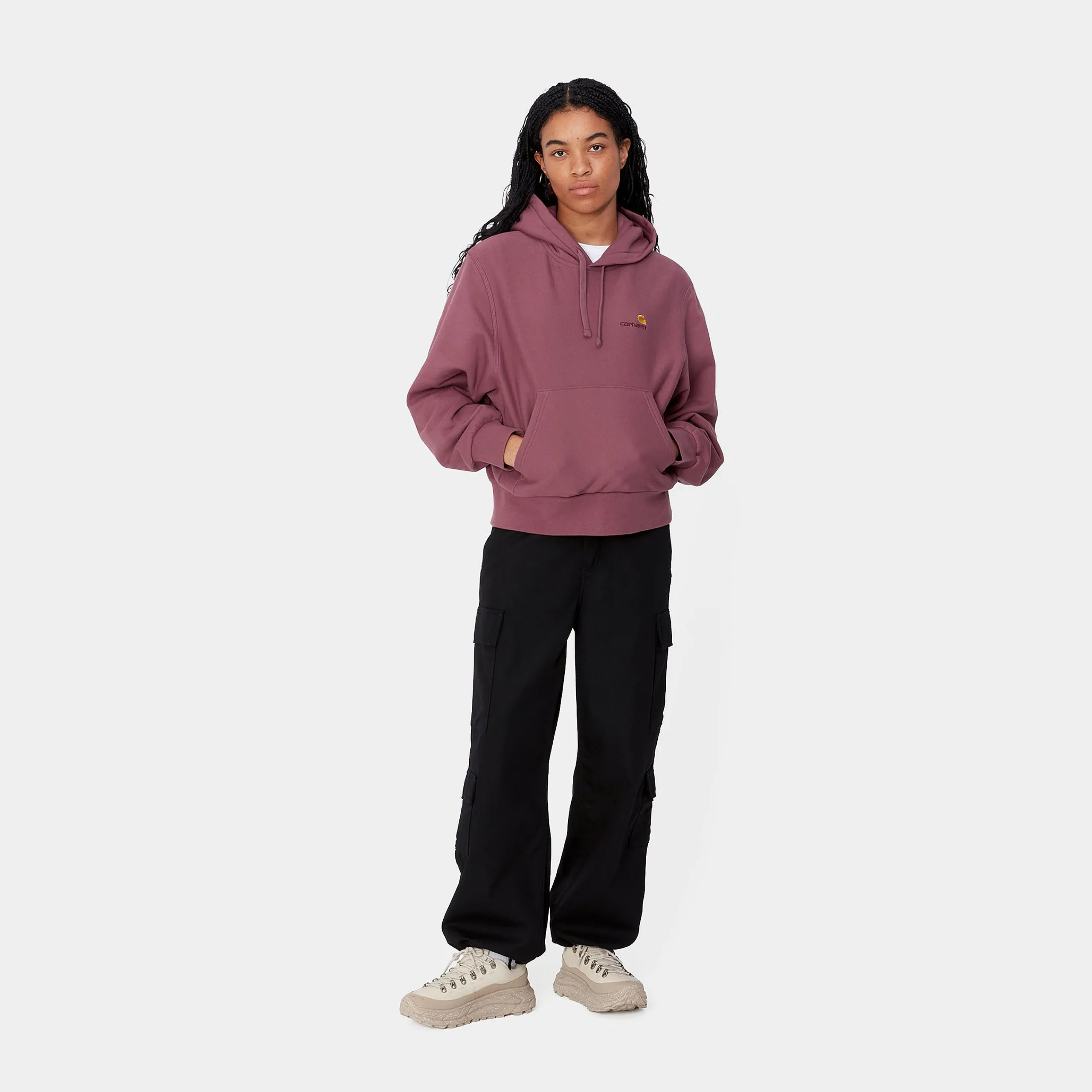 Sweats>Carhartt WIP W' Hooded American Script Sweatshirt Dusty Fuchsia