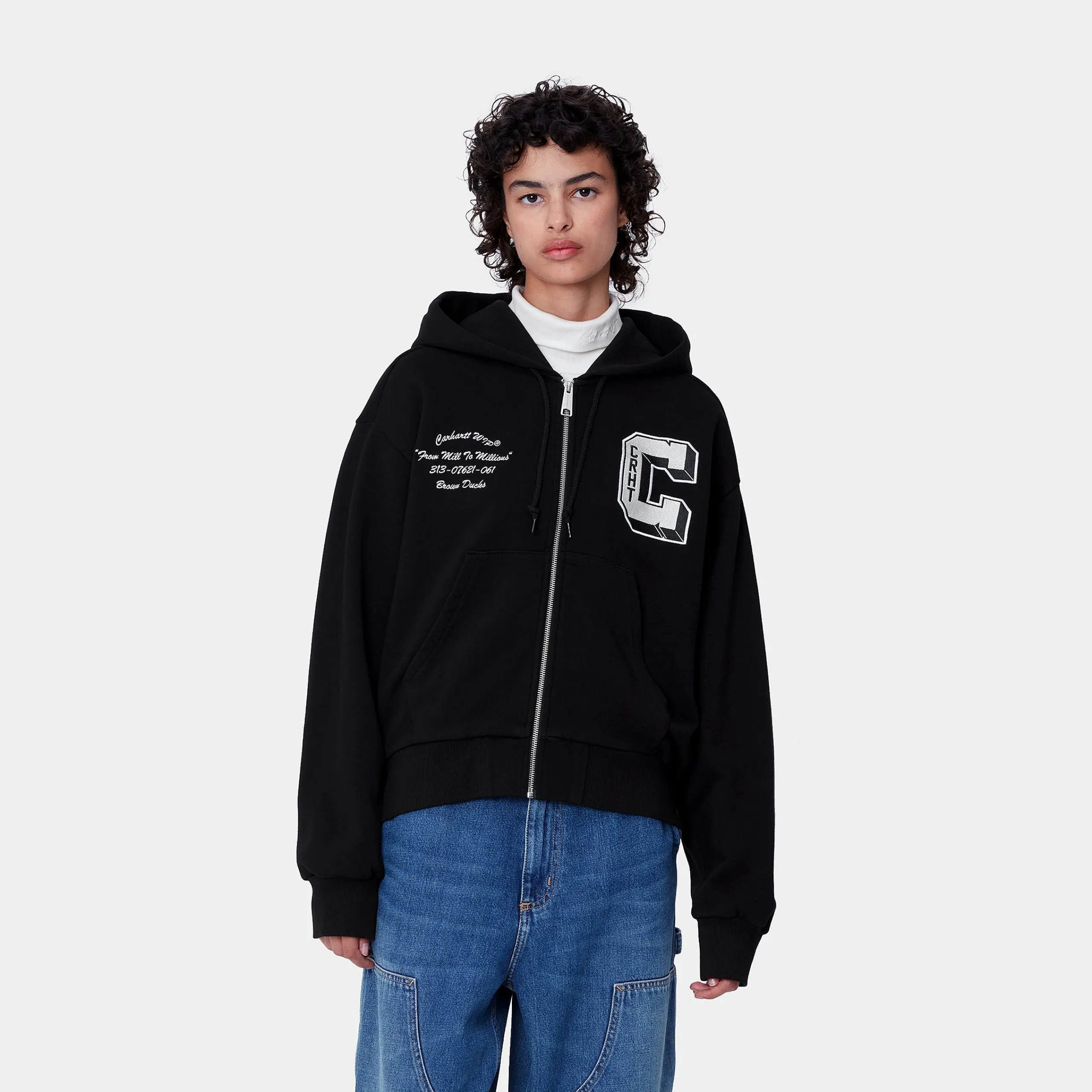 Sweats>Carhartt WIP W' Hooded Brown Ducks Sweat Jacket Black