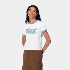 T-Shirts>Carhartt WIP W' S/S Brown Ducks Ringer T-S White / Dusty Ice