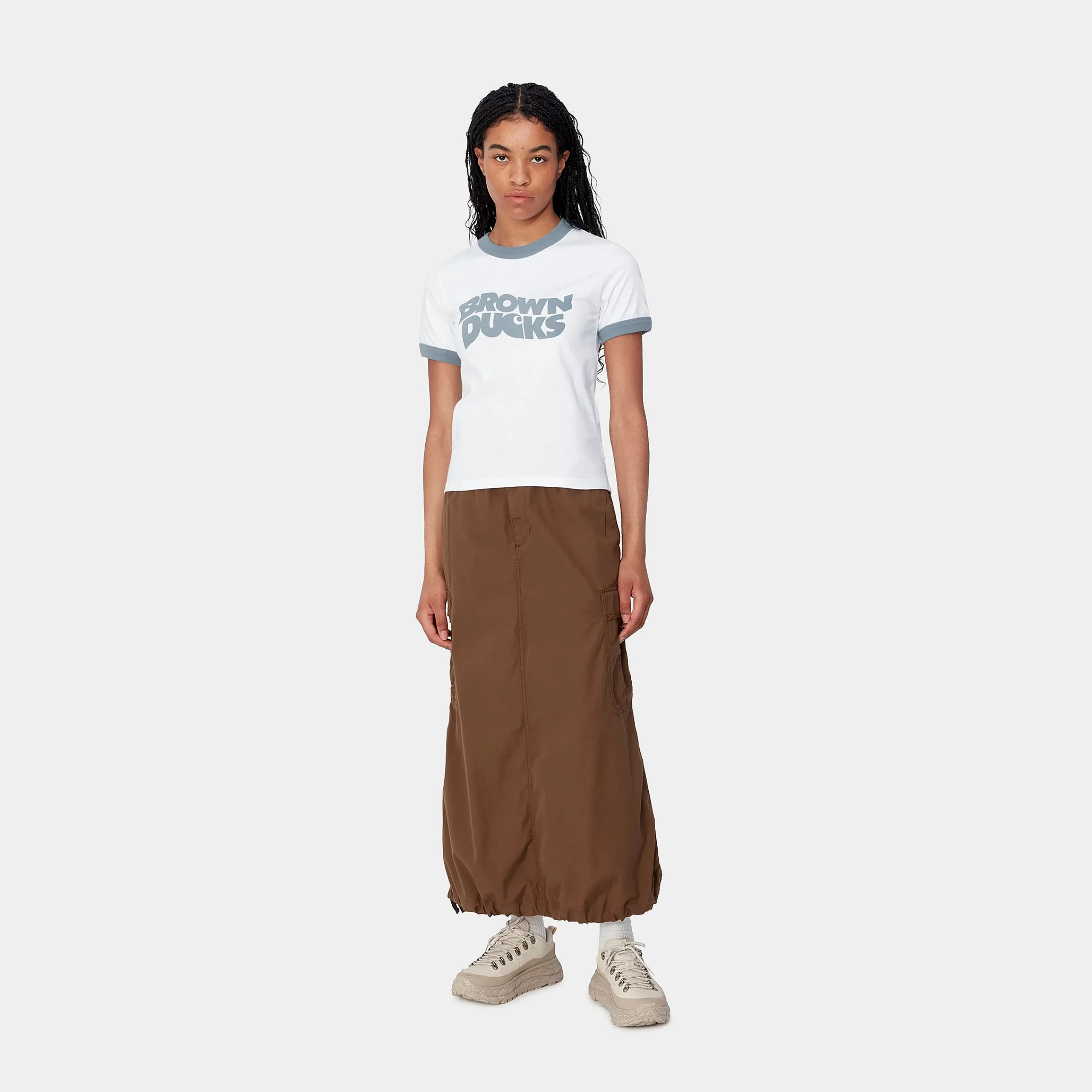 T-Shirts>Carhartt WIP W' S/S Brown Ducks Ringer T-S White / Dusty Ice