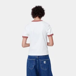 T-Shirts>Carhartt WIP W' S/S Brown Ducks Ringer T-S White / Dusty Rose
