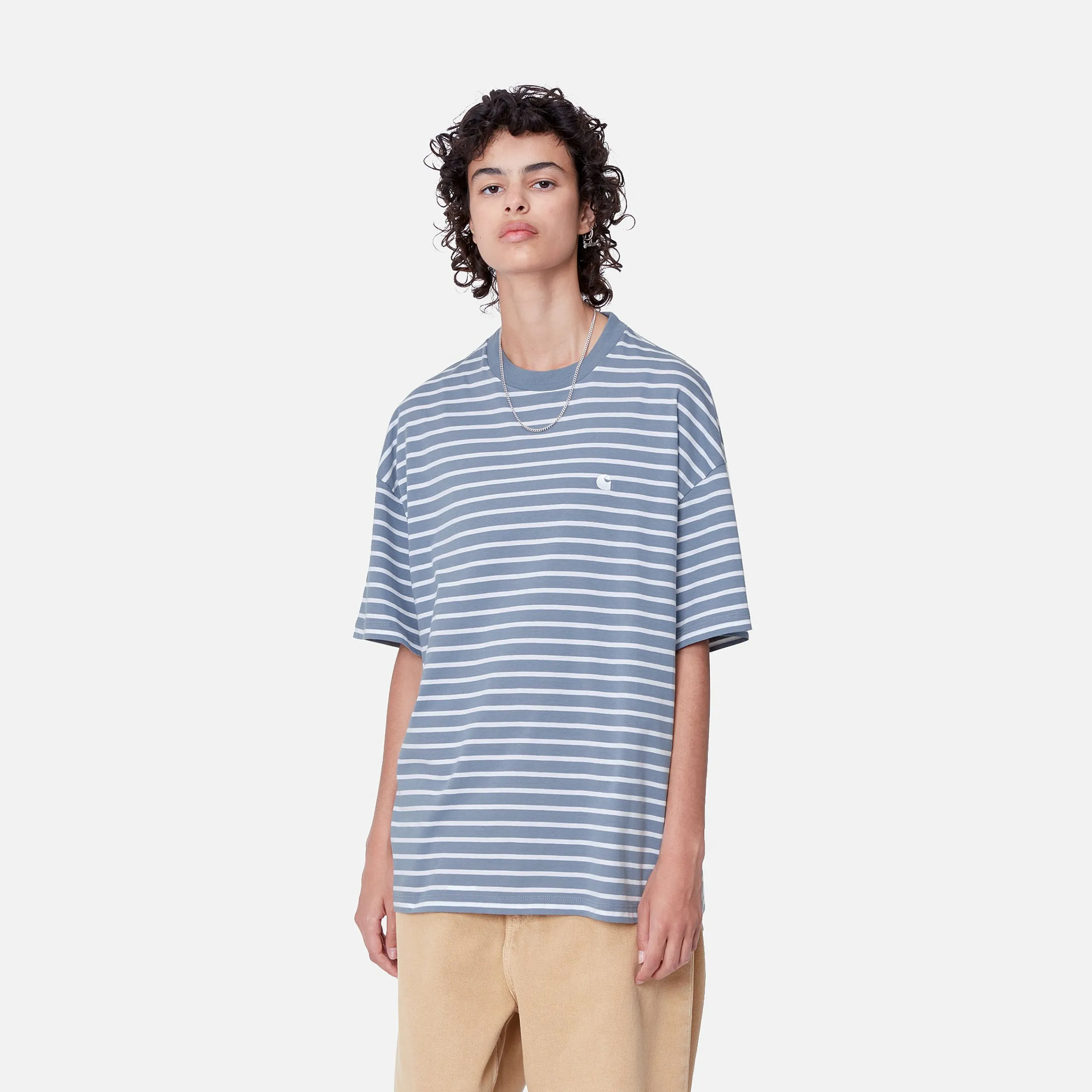 T-Shirts>Carhartt WIP W' S/S Bryna T-Shirt Bryna Stripe, Charm Blue / White