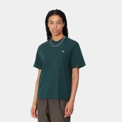 T-Shirts>Carhartt WIP W' S/S Chase T-Shirt Duck Blue / Gold