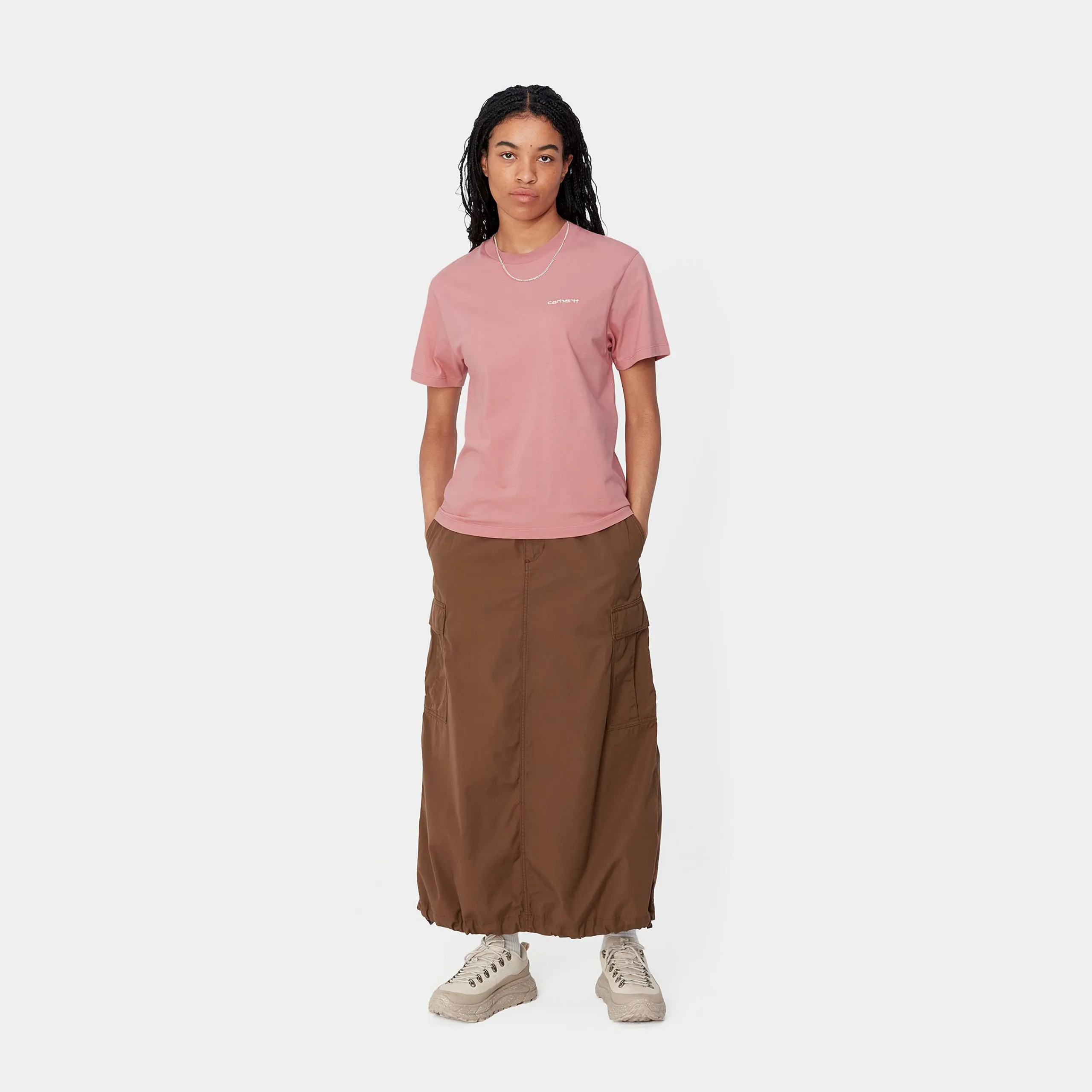 T-Shirts>Carhartt WIP W' S/S Script Embroidery T-Shirt Dusty Rose / Moonbeam