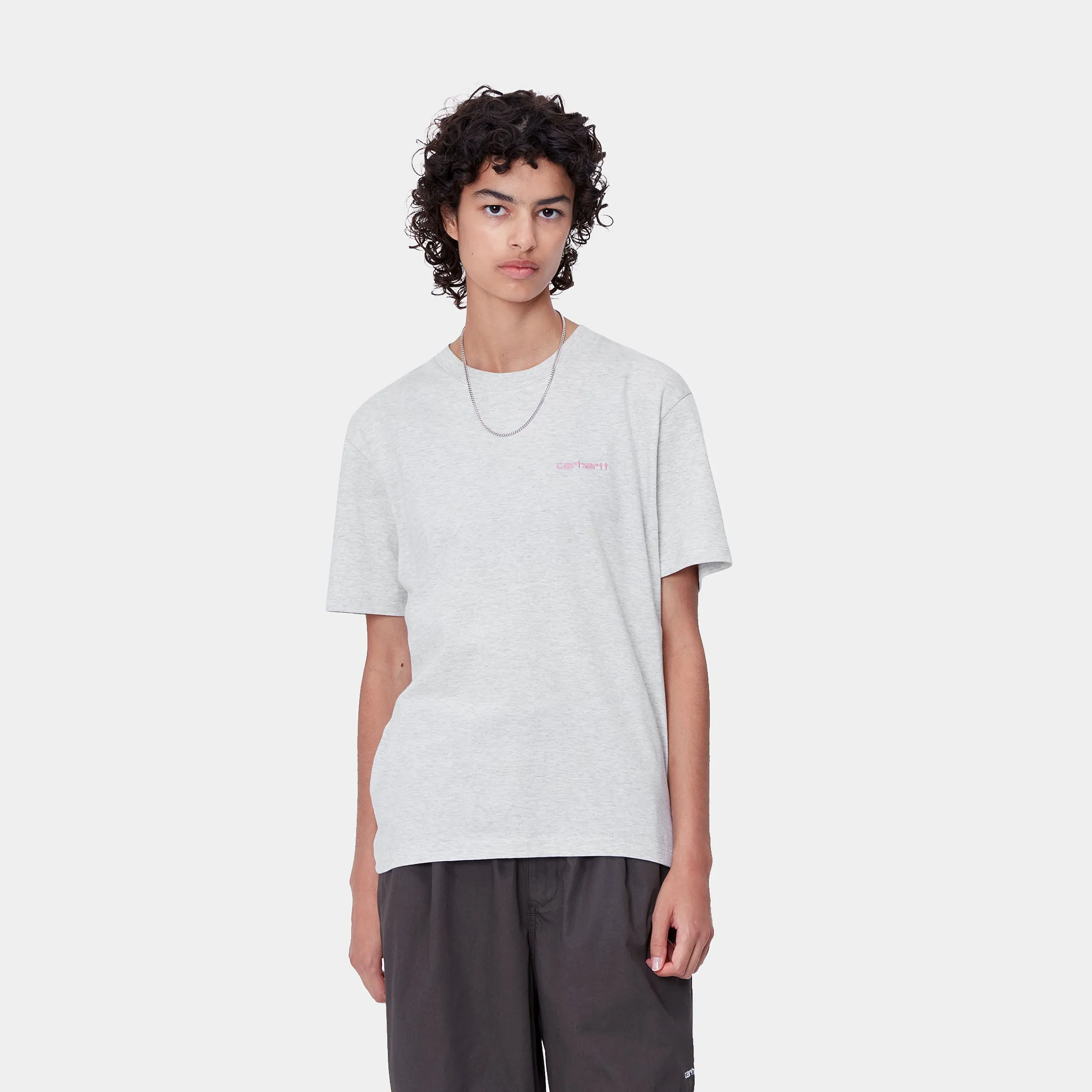 T-Shirts>Carhartt WIP W' S/S Script Embroidery T-Shirt Ash Heather / Dusty Rose