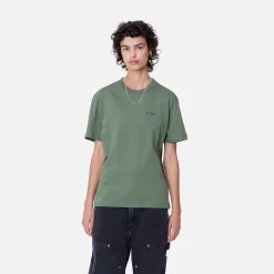 T-Shirts>Carhartt WIP W' S/S Script Embroidery T-Shirt Duck Green / Aura