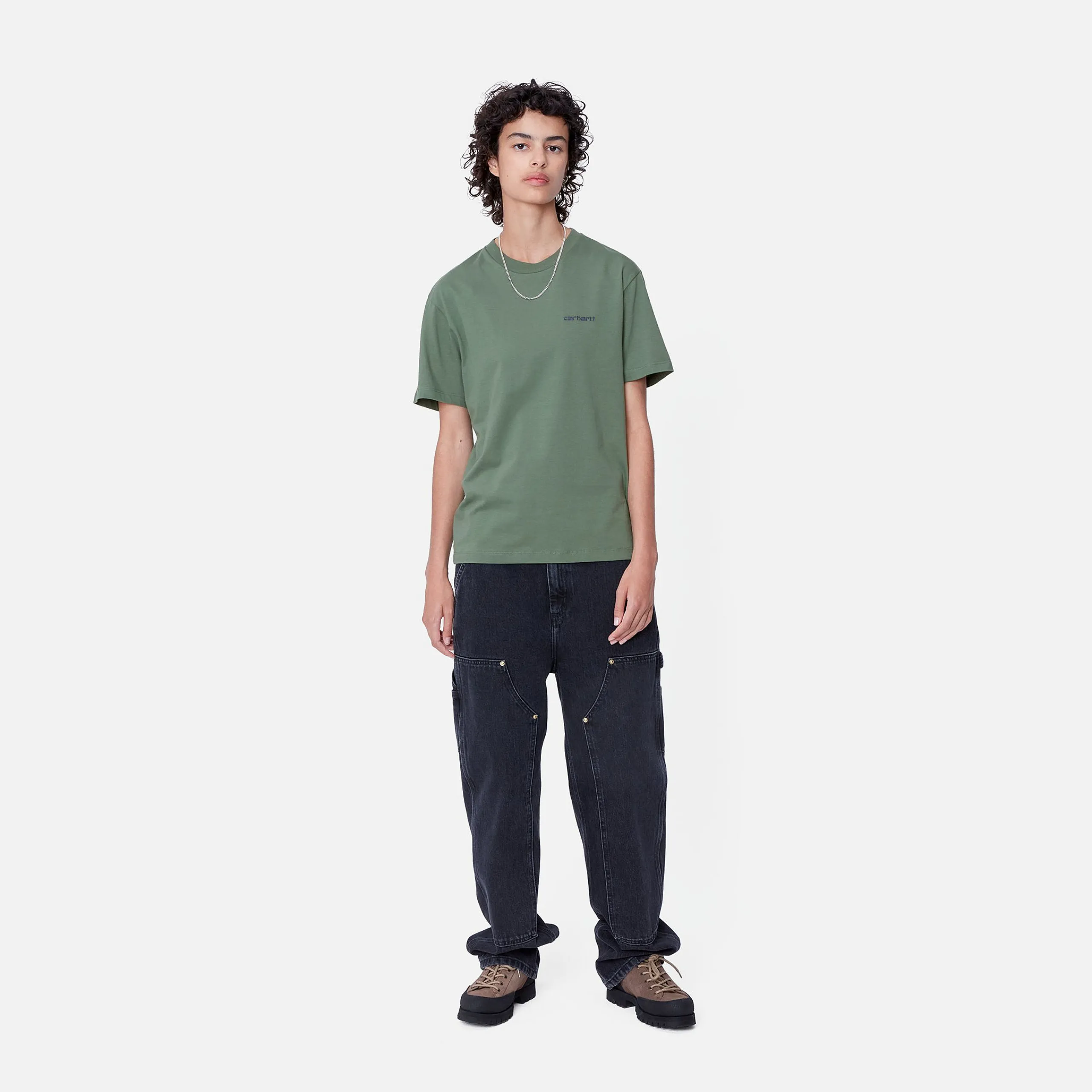 T-Shirts>Carhartt WIP W' S/S Script Embroidery T-Shirt Duck Green / Aura