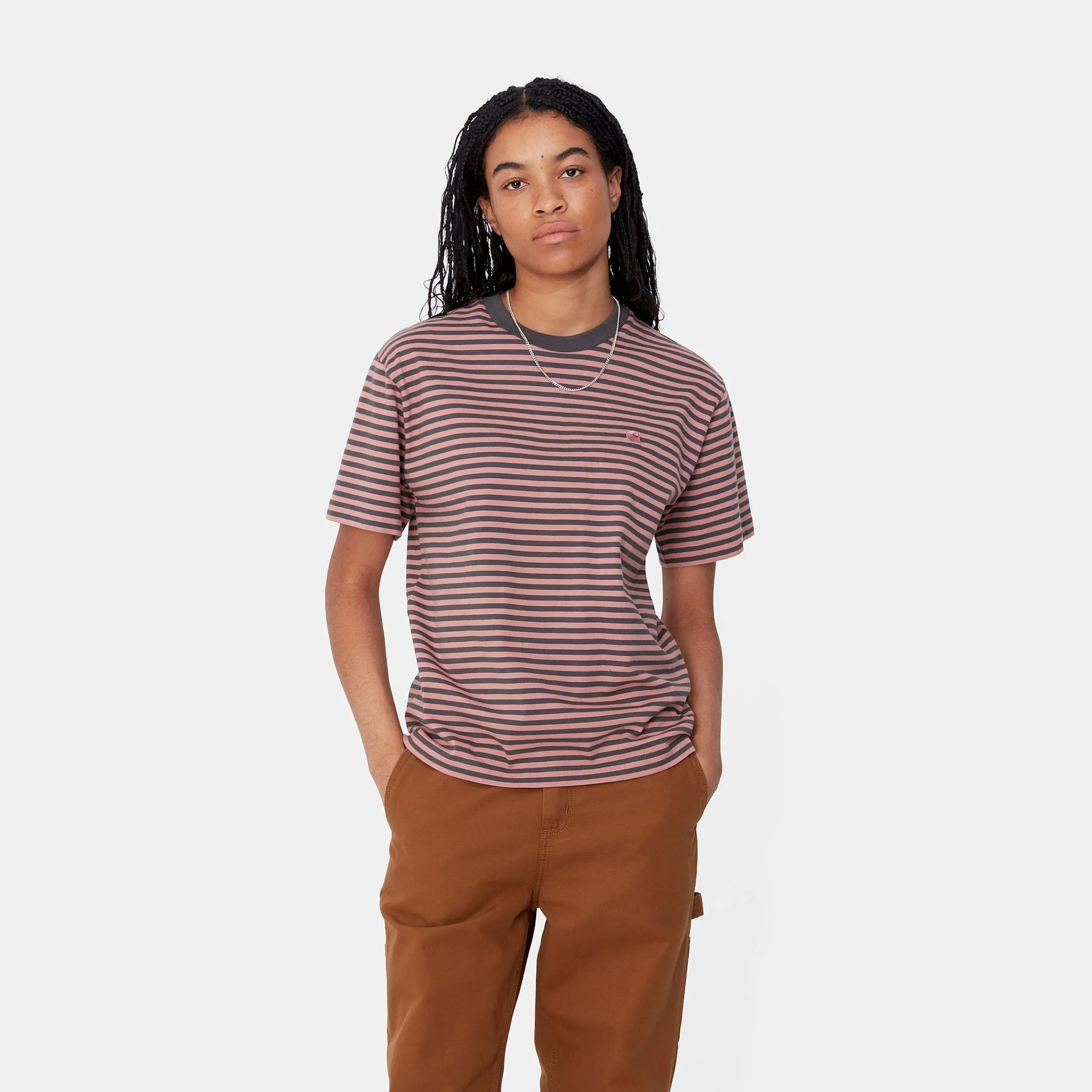T-Shirts>Carhartt WIP W' S/S Verner T-Shirt Verner Stripe, Graphite / Dusty Rose