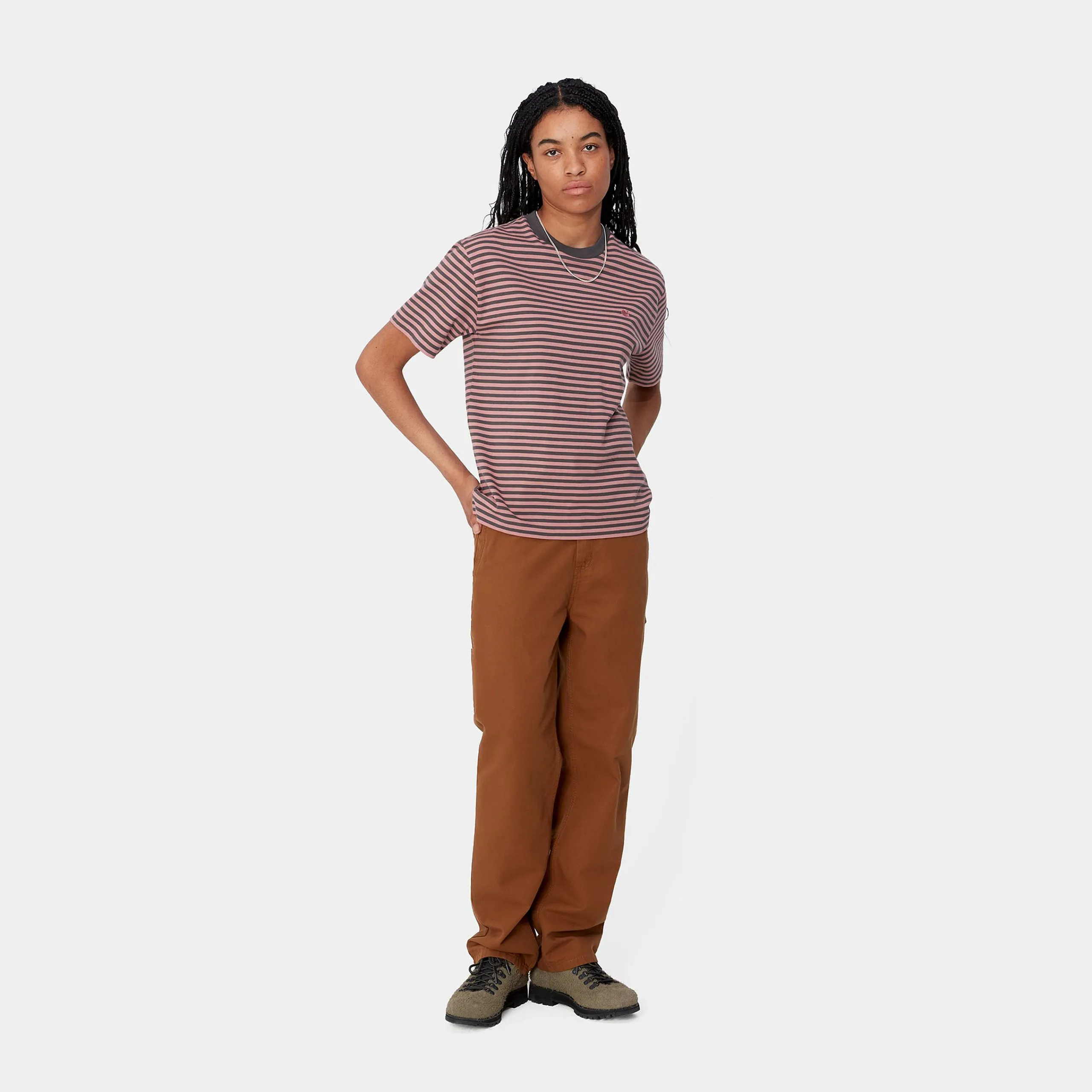 T-Shirts>Carhartt WIP W' S/S Verner T-Shirt Verner Stripe, Graphite / Dusty Rose